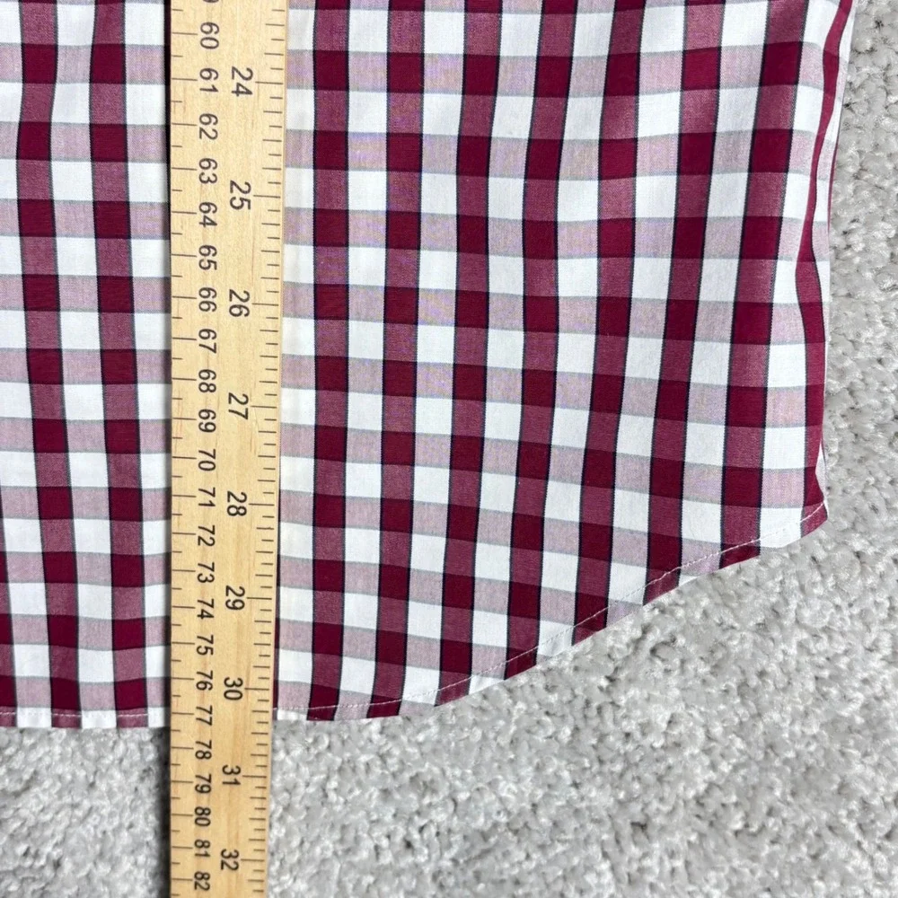 Banana Republic Mens Burgundy Gingham Non Iron Tailored Slim Fit‎ Dress Shirt  M